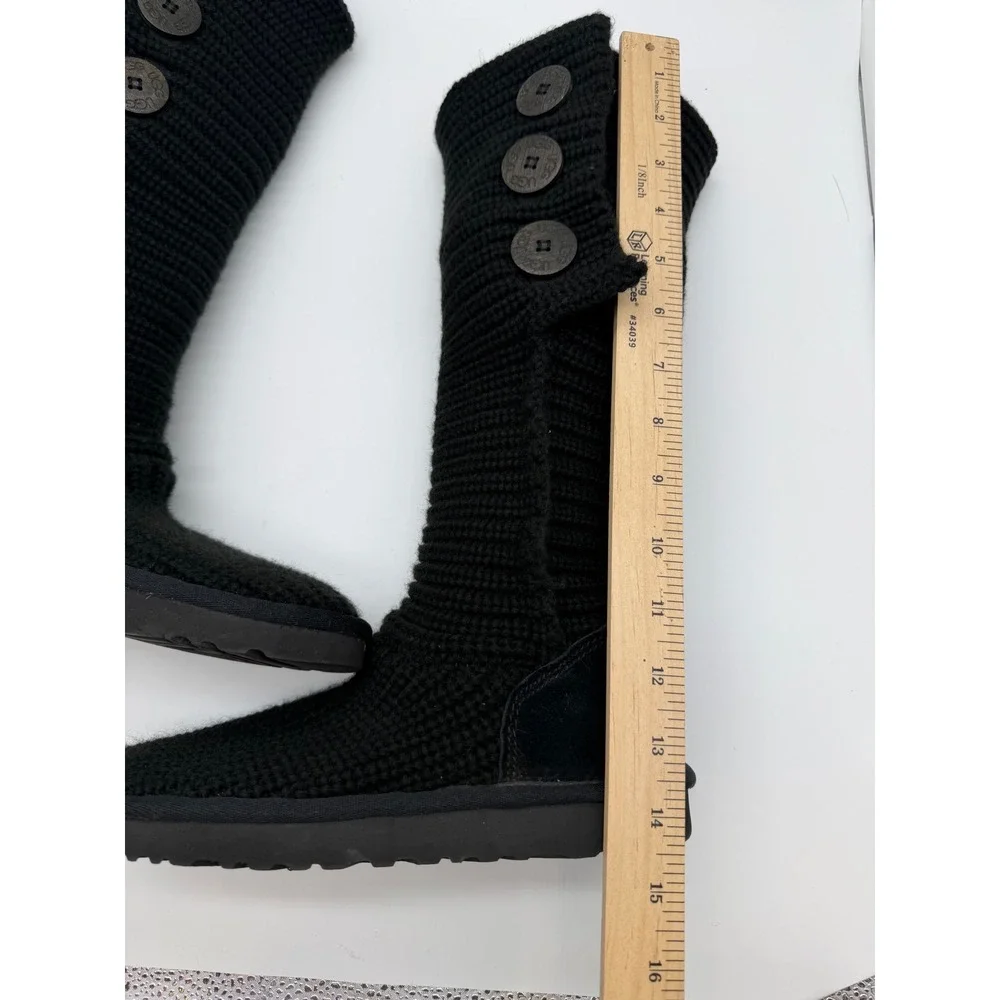UGG Lattice Cardy Black Knit Three Button Tall Boots Womens 6